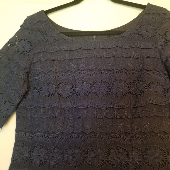 Banana Republic 4 Dress Knee Length Navy Blue Lace 100% Cotton Preppy Bohemian - Picture 4 of 11